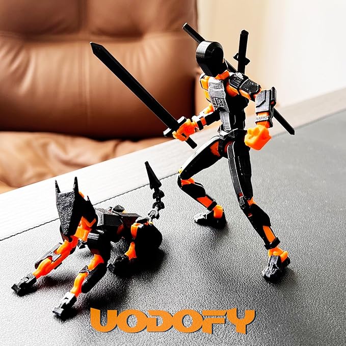 (Assembly Completed) T13 3D Action Figure Set,Dummy Robo Titan 13 Action Figures,3D Printed Multi-Jointed Toy (Black + Orange)