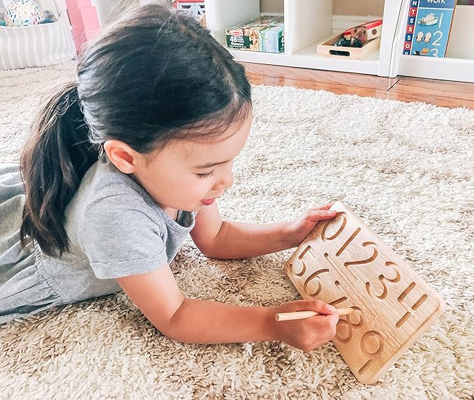 Montessori & Me Wood Number Tracing Board - Montessori Wooden Numbers and Shapes Complements Wooden Letter Tracing Board - Large Wooden Print Numbers for Toddler to Preschool