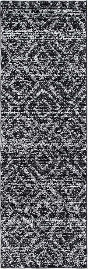 SAFAVIEH Adirondack Collection Runner Rug - 2'6" x 8', Black & Ivory, Modern Diamond Distressed Design, Non-Shedding & Easy Care, Ideal for High Traffic Areas in Living Room, Bedroom (ADR131A)