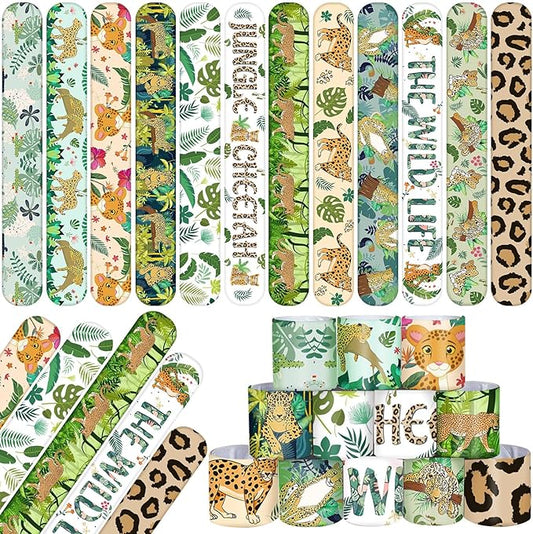 48 PCS Jungle Cheetah Slap Bracelets Cheetah Party Favors Cartoon Jungle Animals Party Wristbands for Kids Boys Girls Safari Leopard Party Supplies Birthday Party Baby Shower Carnival Prizes Gifts