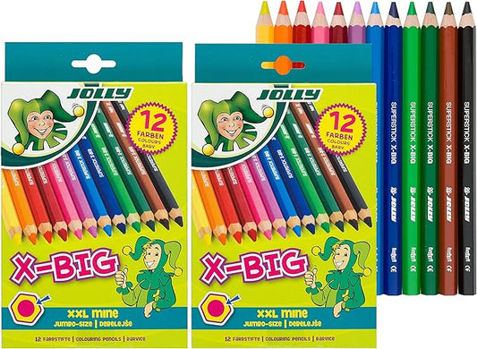 JOLLY X-Big Jumbo Colored Pencils; Set of 24 (2-pack of 12), Perfect for Special Needs, Art Therapy and Early Learners, Multicolor