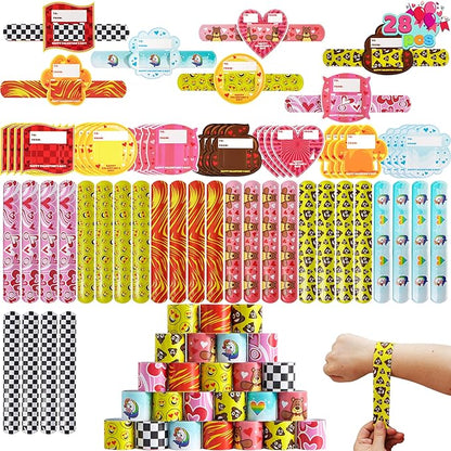 JOYIN 28 Packs Valentine's Day Slap Bracelet Set with Valentine Gift Cards for Classroom Exchange Prizes, Valentine Party Favors, Valentine’s Greeting Cards