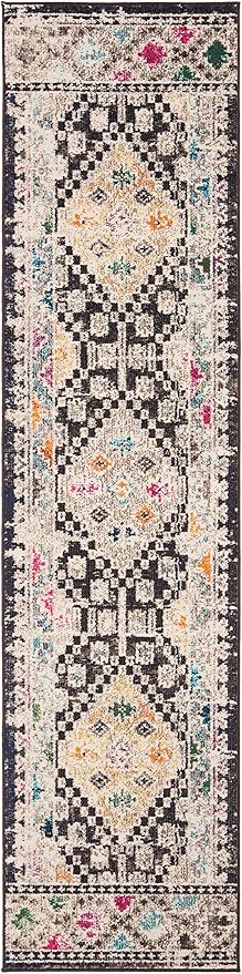 SAFAVIEH Madison Collection Runner Rug - 2' x 8', Black & Yellow, Boho Diamond Distressed Design, Non-Shedding & Easy Care, Ideal for High Traffic Areas in Living Room, Bedroom (MAD418Z)