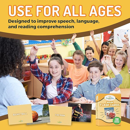 50 Noun Flash Cards, Fun Vocabulary Builder Educational Learning Photo Cards for Kids, Homeschool, Adults, Seniors, Speech Therapy, ESL, Autism, Dementia, Aphasia, SLP, ABA, and Occupational Therapy