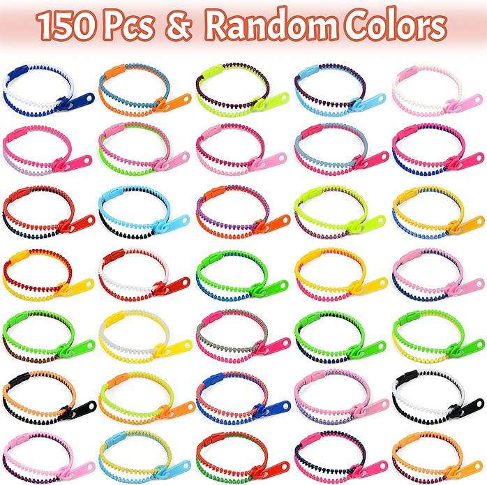 150-Pack Zipper Friendship Bracelets,7.5 Inches Fidget Friendship Bracelets for Goodie Bag Fillers