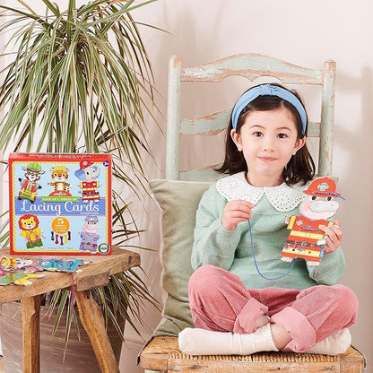eeBoo: Dress Up Lacing Cards: Occupations - Set of 5 Characters Outfits & Laces, Create Combinations, Preschool Arts & Crafts, Kids Ages 3+