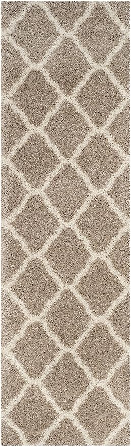 SAFAVIEH Hudson Shag Collection Runner Rug - 2'3" x 14', Beige & Ivory, Moroccan Trellis Design, Non-Shedding & Easy Care, 2-inch Thick Ideal for High Traffic Areas in Living Room, Bedroom (SGH283S)