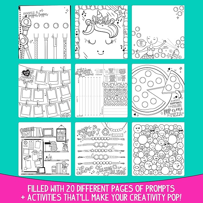 Just My Style Pop & Color Sketchbook, Creative Fidget Sketchbook and Pen Set, Great Weekend Activity, Includes Cute Puffy Stickers & Mindfulness Activity Book for Kids Ages 6, 7, 8, 9