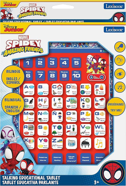 LEXiBOOK, Spidey and his Amazing Friends, Bilingual Learning Tablet - English/Spanish - Toy to Learn to Count, Vocabulary and Make Music, JCPAD002SPi2