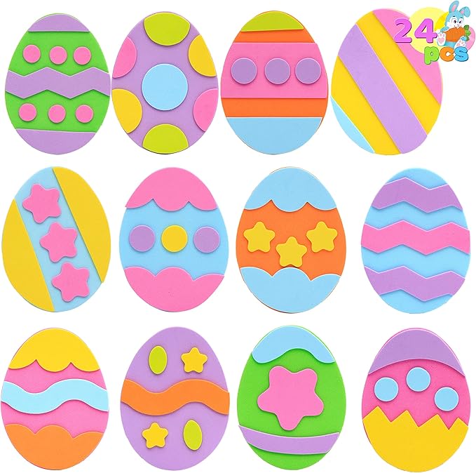 JOYIN 24 Pcs Foam Magnet Craft Kit, Easter Egg Themed DIY Magnets for Kids Toddlers Party Favors Arts and Crafts Home School Activities