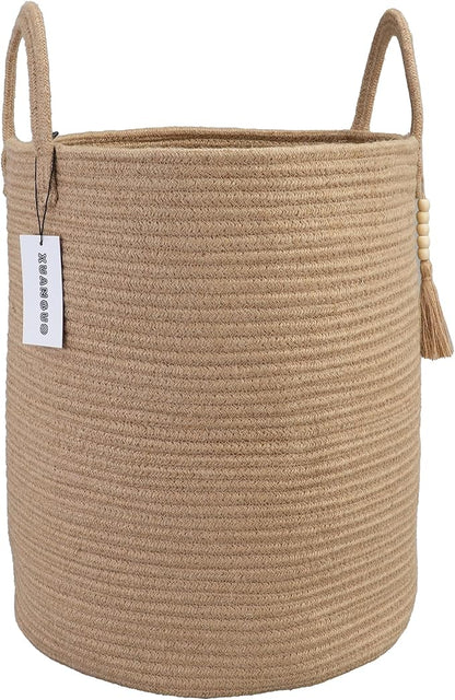 XUANGUO Rope Laundry Basket Laundry Hamper for Clothes Woven Storage Basket for Living Room Bedroom Boho Tall Rope Baskets for Blanket Toys Pillow Towels Baby Nursery Hamper Bin jute