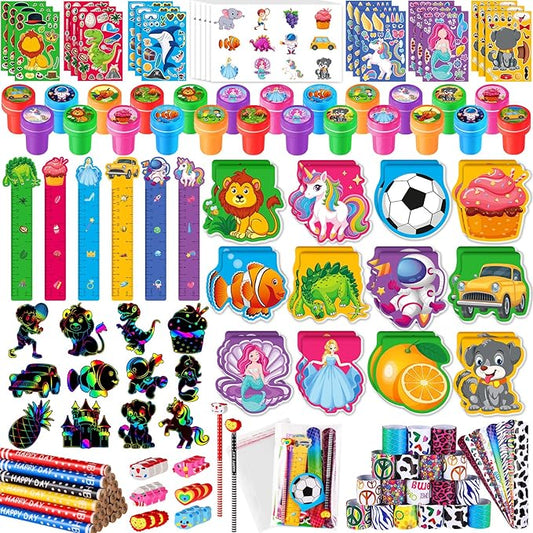 BenLouis 120Pcs Kids' Party Favors Sets Stampers Pencils Stickers School Stationery Bulk for Kids 4-8-12 Classroom Birthday Candy Goodie Bags Pinata Stuffers Rewards Gifts Supplies