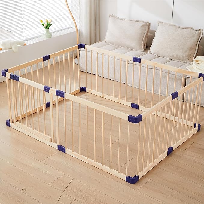 Kids Baby Toddler Playpen Indoor Portable Wooden Freestanding, Kids Baby Pet Cats Dogs Animals Toy Play Fence with Door,Safe Zone Playpen,Baby Safety Play A Perfect Birth Birthday Gift(120x160x61cm)