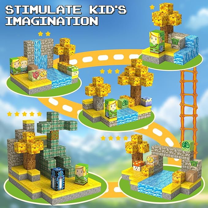 Magnetic Building Blocks for BOTW Fans, Koroks Magnet Cubes Blocks for Kids 5-7, STEM Building Game Sensory Outdoor Toys Christmas Birthday Gift for Boys&Girls, 100PCS