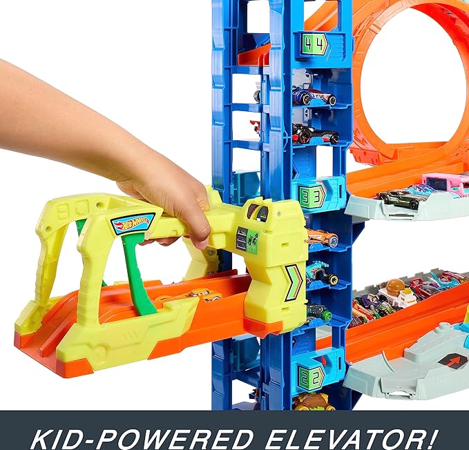 Hot Wheels City Ultimate Garage Track Set with 2 Die-Cast Toy Cars & Car-Eating Dragon, Stores 50+ Vehicles, 4 Levels