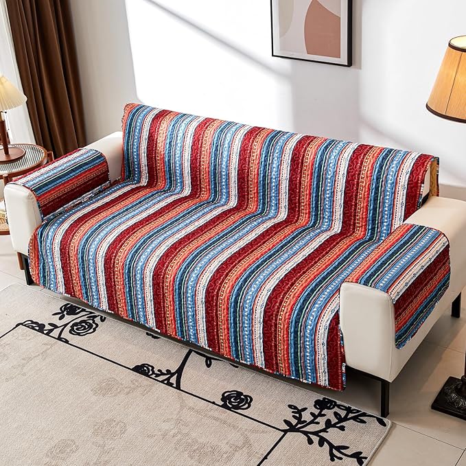 EVENHUG Boho Loveseat Sofa Cover Sofa Slipcover Washable Couch Cover 2 Cushion Sofa Furniture Protector Cover with Elastic Straps for Pets Kids Dog Cat (Loveseat)