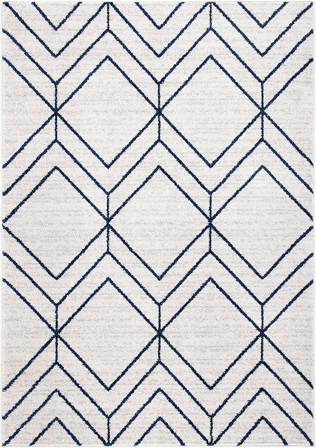 SAFAVIEH Adirondack Collection Accent Rug - 3' x 5', Light Grey & Navy, Modern Geometric Design, Non-Shedding & Easy Care, Ideal for High Traffic Areas in Entryway, Living Room, Bedroom (ADR241N)