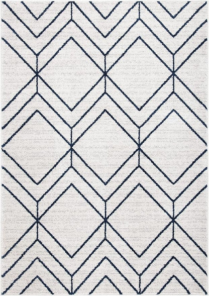 SAFAVIEH Adirondack Collection Accent Rug - 3' x 5', Light Grey & Navy, Modern Geometric Design, Non-Shedding & Easy Care, Ideal for High Traffic Areas in Entryway, Living Room, Bedroom (ADR241N)