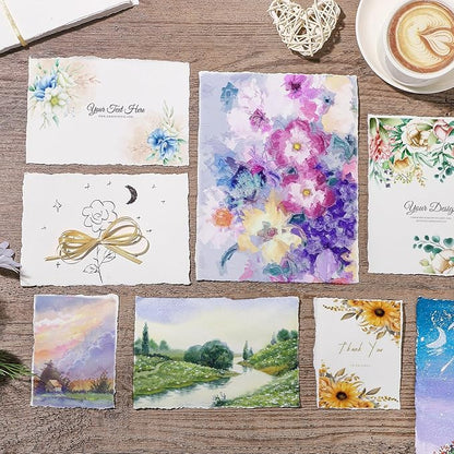 25 Sheets Watercolor Paper, 300 GSM Deckled Edge Paper 6 x 8 inch Rough/Textured Handmade Paper Cotton Paper White Textured Paper for Watercolors, Wedding Invitations, Cards, Crafts