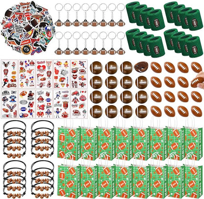 Aoriher 162 Pcs Football Party Favors, Football Party Gift Goodie Bag Fillers Foam Footballs Tattoo Stickers Keychains Stickers Charm Bracelets Sport Wristband Pull Back Cars for Party Supplies