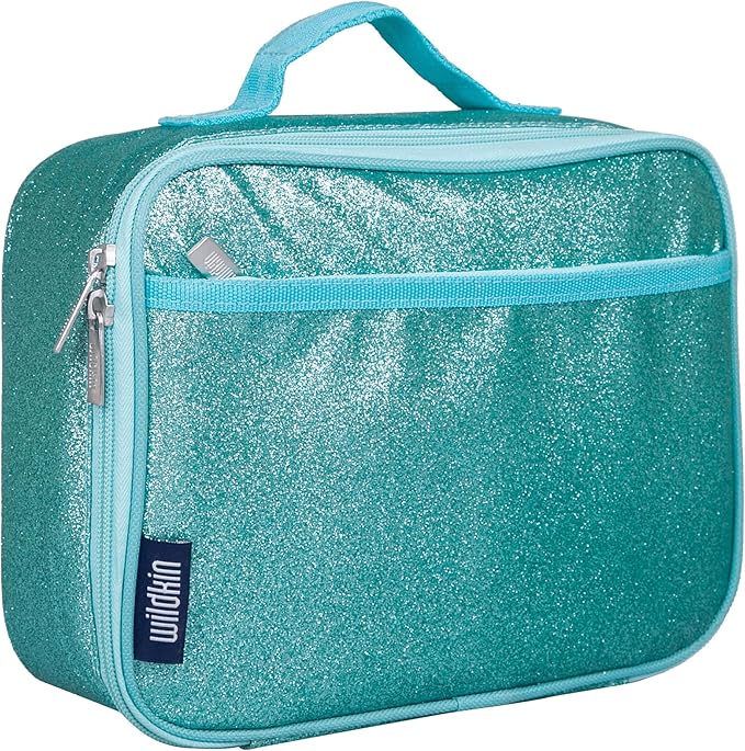 Wildkin Kids Insulated Lunch Box Bag for Boys & Girls, Reusable Kids Lunch Box is Perfect for Elementary, Ideal Size for Packing Hot or Cold Snacks for School & Travel Bento Bags (Blue Glitter)