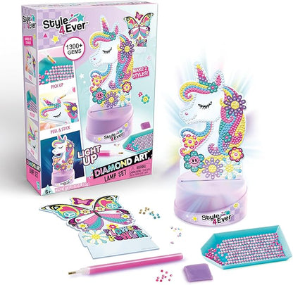 Canal Toys Style 4 Ever Diamond Art Unicorn or Butterfly Lamp Set. Bead up The Unicorn and Butterfly, Then swap Out on The Light up Base. Age 6+