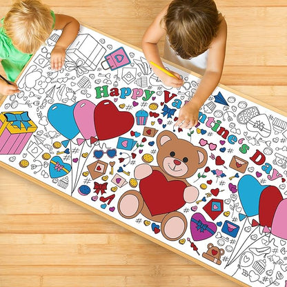 Valentines Giant Coloring Poster/Tablecloth-Valentines Day Gifts for Kids Classroom School-30 x 72 Inches Jumbo Coloring Banner Kids Crafts Games Activities Toys Decor Party Decorations