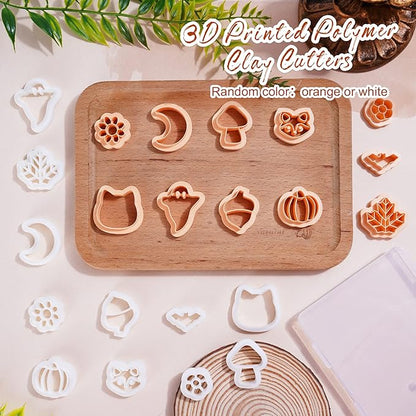 Puocaon Polymer Clay Cutters - 11 Pcs Maple Leaves Clay Cutters for Jewelry Making, Cat Fox Shape Clay Earring Cutters, Polymer Clay Earrings Making, Acorn Pumpkin Autumn Fruit Clay Earrings Studs
