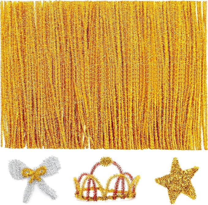 Iooleem 200pcs Golden Glitter Pipe Cleaners, Glitter Chenille Stems, Pipe Cleaners for Crafts, Pipe Cleaner Crafts, Art and Craft Supplies, Christmas Pipe Cleaners.