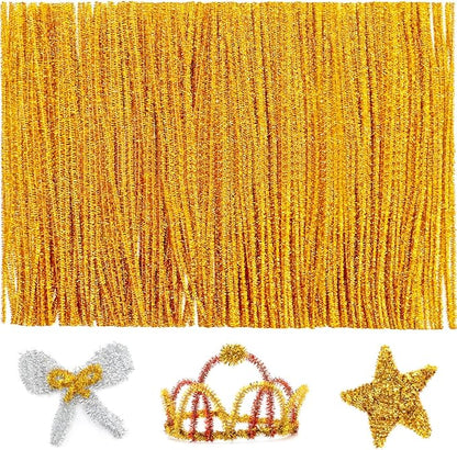 Iooleem 200pcs Golden Glitter Pipe Cleaners, Glitter Chenille Stems, Pipe Cleaners for Crafts, Pipe Cleaner Crafts, Art and Craft Supplies, Christmas Pipe Cleaners.
