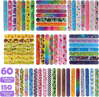 150 Pcs Slap Bracelets,Colorful Slap Bracelets Wristbands with Animal Hearts Print Design,Party Favors Slap Bracelets Bulk for Boys Girls Birthday Party Supplies