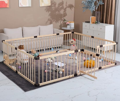 Conabay Large Baby Playpen Play Pen Fence Gate ,Baby Safety Wooden Guard Fence Play Area with Door,Baby Kids Barrier Fencing ,Baby Birthday Gift (180x240CM)