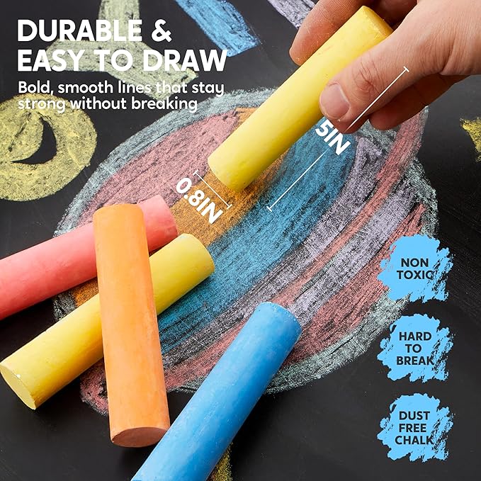 JOYIN 75 Pcs Sidewalk Chalk Set in 15 Packs, 5 Colors, Non-Toxic Jumbo Washable Chalk for Toddlers 1-3, Painting for Outdoor Art, School Supplies, Classroom Must Haves