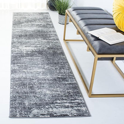 SAFAVIEH Evoke Collection 2'2" x 7' Ivory/Grey EVK272F Modern Abstract Non-Shedding Entryway Foyer Living Room Bedroom Kitchen Runner Rug