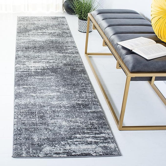 SAFAVIEH Evoke Collection 2'2" x 7' Ivory/Grey EVK272F Modern Abstract Non-Shedding Entryway Foyer Living Room Bedroom Kitchen Runner Rug