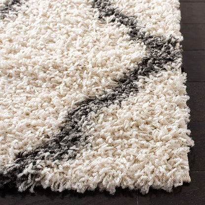SAFAVIEH Dallas Shag Collection 2'3" x 8' Ivory / Dark Grey SGDS257H Trellis Non-Shedding Living Room Bedroom Dining Room Entryway Plush 1.5-inch Thick Runner Rug