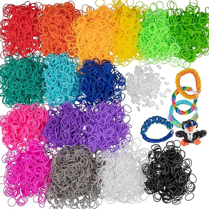 Loom Rubber Bands 4800 pc Refill Kit w 16 Unique Rainbow Colors (300 of Each) & 200 Clips - Works w All Rubber Band Jewelry Looms - DIY Gift for Girls Boys & Bracelet Making Craft for Kids and Camps