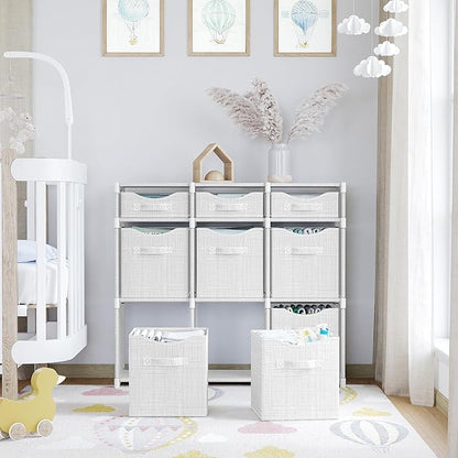 Cube Storage Organizer with Storage Bins Included - The Perfect Closet Organizers and Storage Solution. Includes 9 Storage Cubes, Great For Toy Storage, Closet Storage, Clothes Storage (White-Grey)