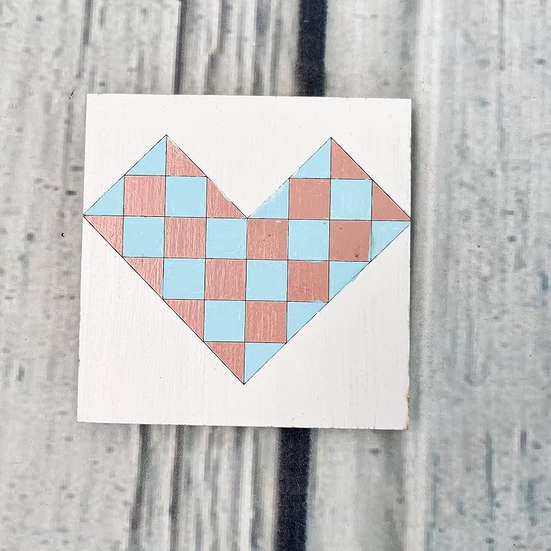 Mini Unfinished Barn Quilt Square Wooden Sign, Small Country Decor Canvas Quilts Blocks Bulk Set of 4 (3 inches, Heart) AVTRBoutique