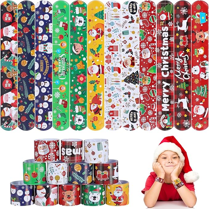 Christmas Slap Bracelets for Kids - 36 PCS Bulk Xmas Snap Bracelets Christmas Stocking Stuffers Goodie Bag Stuffers Santa Christmas Party Favors Supplies Decorations Classrooom Prizes for Girls Boys