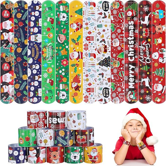 Christmas Slap Bracelets for Kids - 36 PCS Bulk Xmas Snap Bracelets Christmas Stocking Stuffers Goodie Bag Stuffers Santa Christmas Party Favors Supplies Decorations Classrooom Prizes for Girls Boys