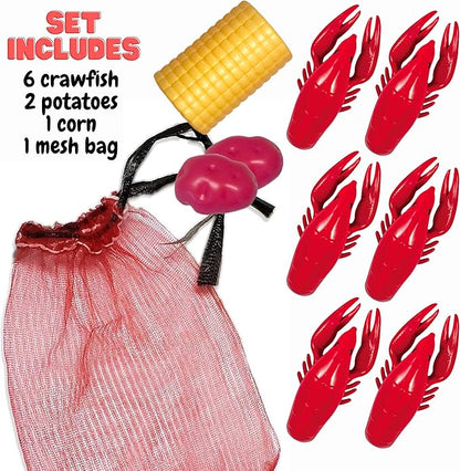Lil' Bit Boiling Co. Kids Louisiana Crawfish & Fixins Toy Food Kitchen Set for Children - Toy Crawfish Set with Potatoes, Corn, and Mesh Bag