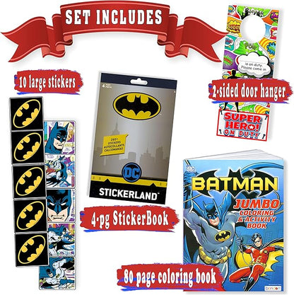 Batman Stickers Activity Set - Bundle Includes Batman Sticker Pad, Batman Reward Stickers, Batman Coloring Book, and 2-Sided Superhero Door Hanger