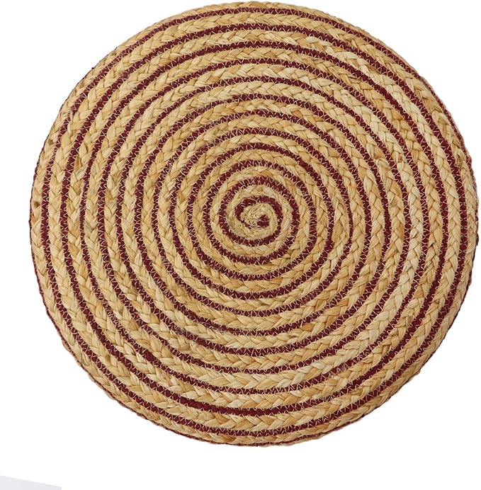 COTTON CRAFT Braided Pouf – Cylindrical Jute Cotton Ottoman Boho Foot Stool - Bedroom Dorm Family Room Accent Seating – Rustic Decorative Round Pouf – 15 Dia x 16 Height - Natural Burgundy