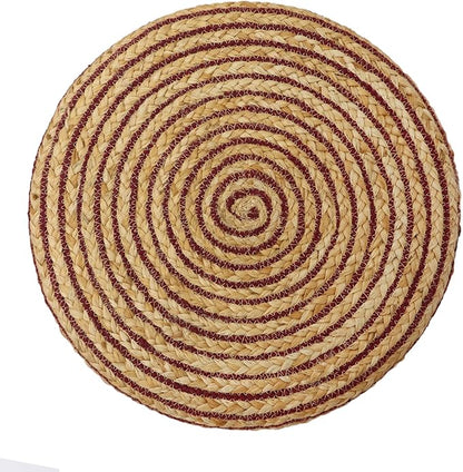 COTTON CRAFT Braided Pouf – Cylindrical Jute Cotton Ottoman Boho Foot Stool - Bedroom Dorm Family Room Accent Seating – Rustic Decorative Round Pouf – 15 Dia x 16 Height - Natural Burgundy