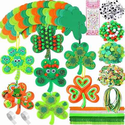 JULBEAR St. Patrick's Day Foam Stickers Crafts for Kids, 790Pcs Foam Shamrock Craft Kit with Shamrock Self-Adhesive Glitter Stickers for Saint Patricks Party Favors Classroom Activity Decorations
