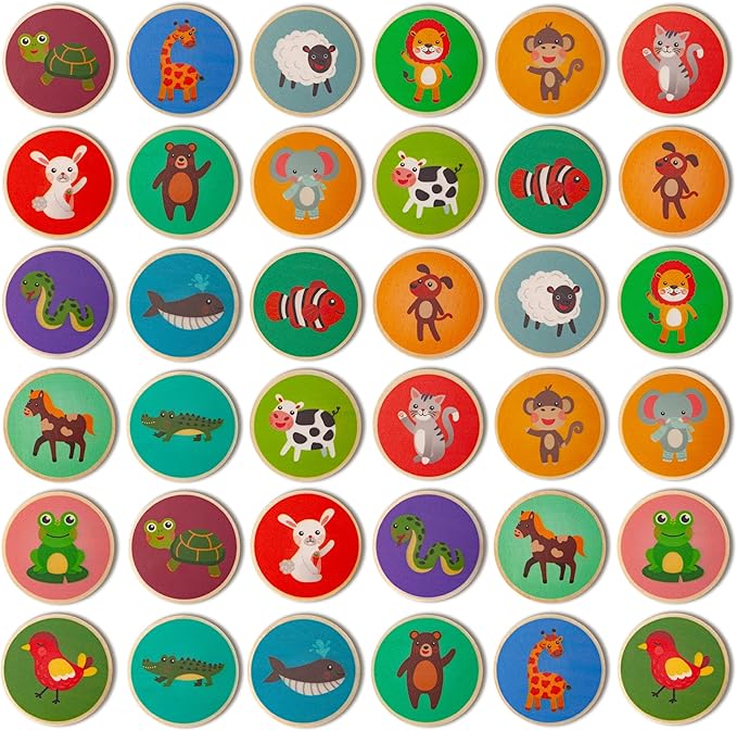 Montessori-Inspired Wooden Matching Game for Toddlers 2-4 Years - Durable, Scratch-Resistant 36 Card Set, Includes Carry Bag - Memory Game for Toddlers 2-4 Years - Cognitive Verbal Skills Development