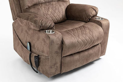 FANYE Electric Power Lift Chair for Elderly W/Massage and Heat, Infinite Positions 2 Remote Controllers Oversized Velvet Upholstered Recliner & Armchair W/Side Pockets & Cup Holders, Brown V