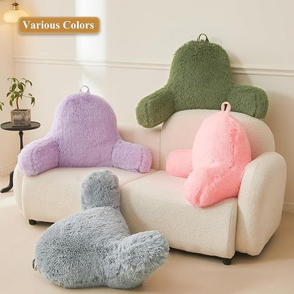 XeGe Faux Fur Reading Pillow Cover (No Filler), Fluffy Back Rest Pillow Case for Sitting in Bed, Adults Kids Shaggy Sit Up Back Support Study Pillow Cover with Arms Couch Chair Home Decoration, Beige