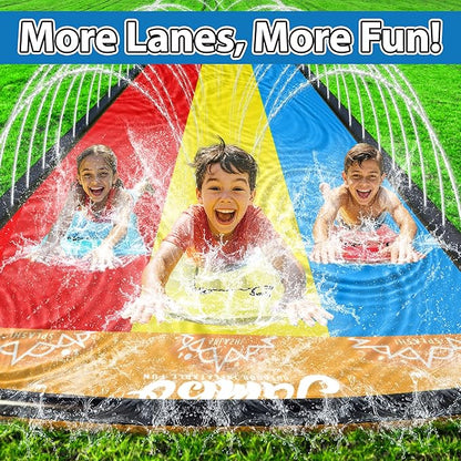 JAMBO 25Ft Premium XXL Slip Splash and Slide with 3 Bodyboards, Heavy Duty Water Slide- Advanced 3-Way Sprinkler System, Splash Mat Splash Pad Backyard Waterslide Outdoor Water Toys n Slides for Kids